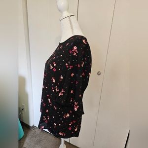 Elle. Small. Half sleeve black and pink floral blouse.